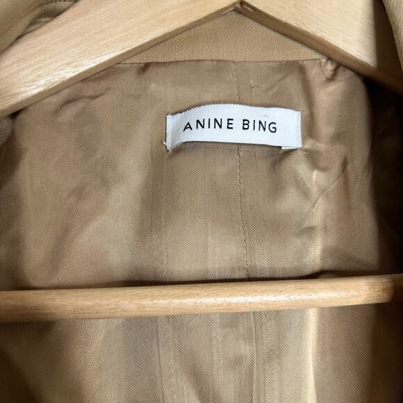 Anine Bing Ade Blazer Wool Blend Crossover Suiting Jacket Tan Beige Medium - Picture 13 of 14